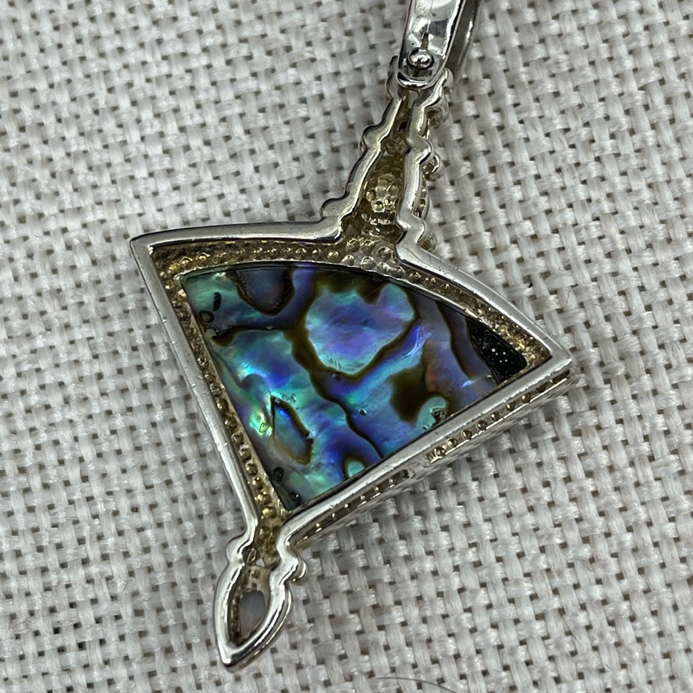 ✨ Abalone Shell & Gemstone Pendant – Sterling Silver Vintage Design - Picture 8 of 17